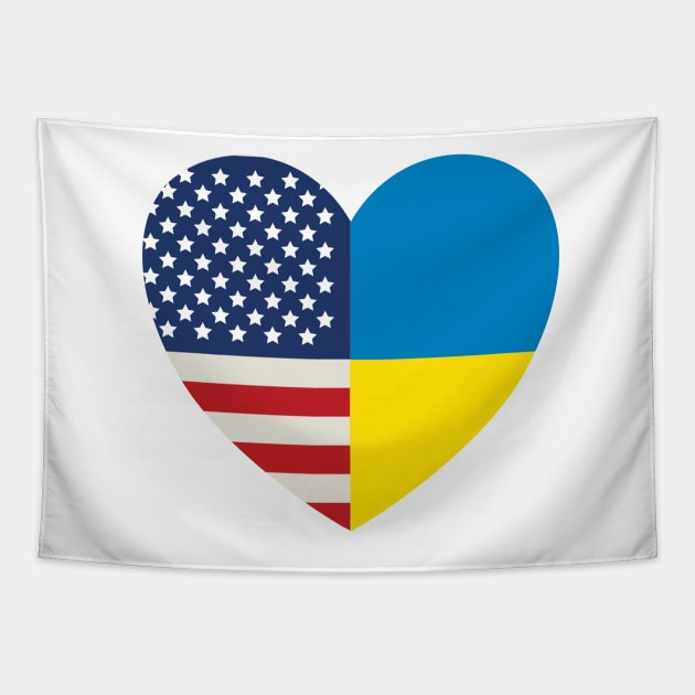 USA Supports Ukraine, USA Stands With Ukraine, Heart With Combined Flags Tapestry by Coralgb