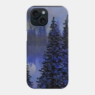 A misty night with full moon reflecting off a lake in the forest. Phone Case