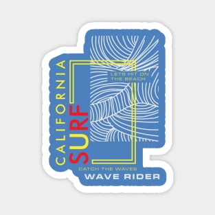 California Surf Wave Rider  line art  Typography Magnet