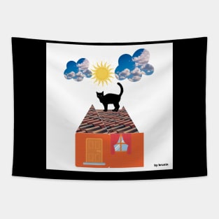 the cat on roof Tapestry