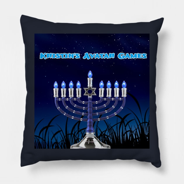 Kristin's Avatar Games Hanukkah Logo 2021 Pillow by Kristin's Avatar Games merch 