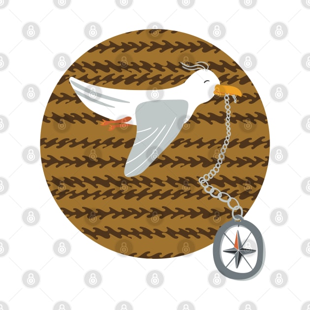 Funny seagull fleeing with compass in beak by nobelbunt