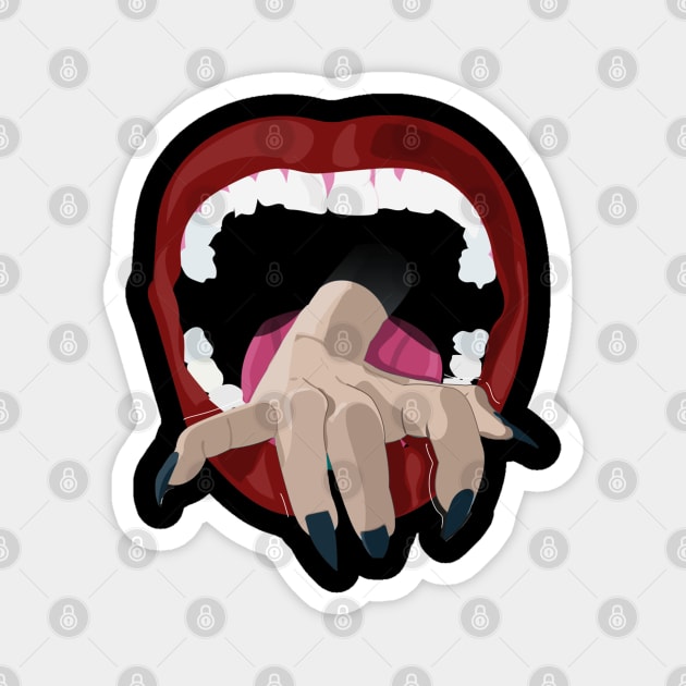 Creepy Hand Coming Out Of Mouth Graphic Illustration Magnet by StreetDesigns
