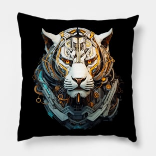 The Robotic White Tiger's Watchful Regard Pillow