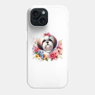 A shih tzu decorated with beautiful colorful flowers. Phone Case