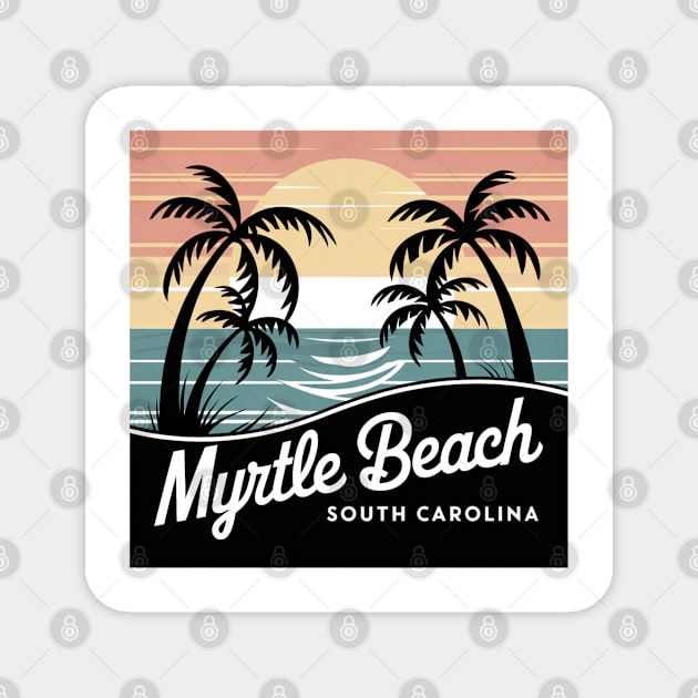 Vintage Myrtle Beach Sunset, Retro South Carolina Beach Magnet by Pixel Threads 