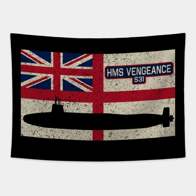 HMS Vengeance S31 Vanguard-class Submarine Vintage British Royal Navy Flag Gift Tapestry by Battlefields