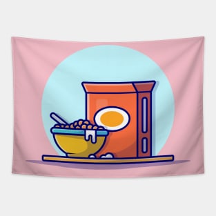 Cereal Box And Milk With Bowl Cartoon Vector Icon Illustration Tapestry