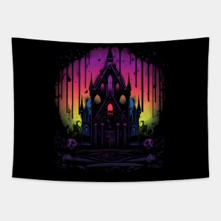 Gothic Rainbow Castle Neon Colors Tapestry