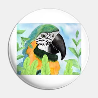 Parrot with tropical leaves Pin