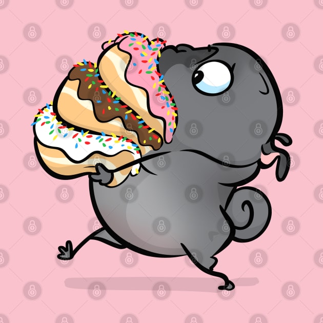 Donut Dash (black pug) by Inkpug