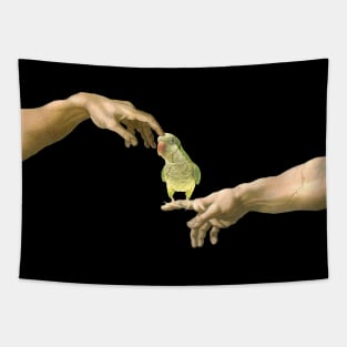 scritching a monk parakeet Tapestry