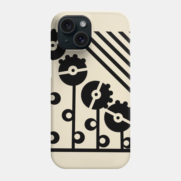 Black Mechanical Flowers - Creme Phone Case by Design Fern