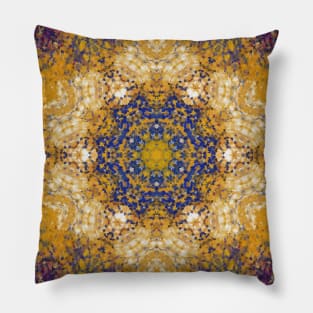 Digital Mandala Yellow Blue and White Pillow