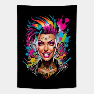 Bohemian Punk Happy Girl Psychedelic retro vintage 80s comic design Tapestry