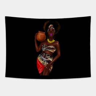 African Woman Holding a Pot, Traditional African Style Tapestry