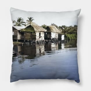 Colorized Vintage Photo of Puerto Barrios Pillow