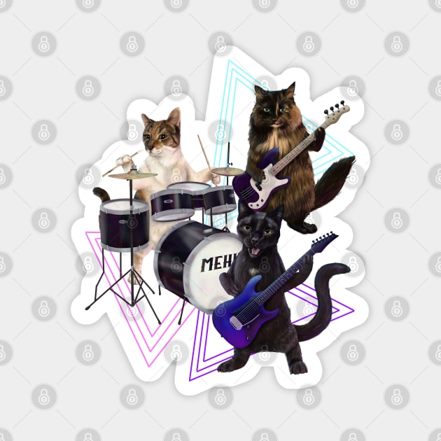 Cat band on guitar, bass, and drums Magnet by Mehu Art