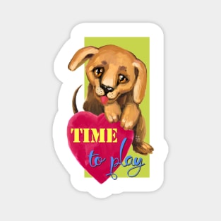 Cute dog. Baby pets. Puppy friendship love. Magnet