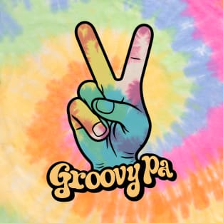 "Groovy Pa Peace Sign Hand Tie-Dye" - Retro Cute Hipster T-Shirt