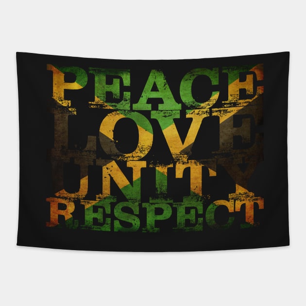 Distressed Peace Love Unity Respect Jamaican Flag Reggae Tapestry by rastauniversity