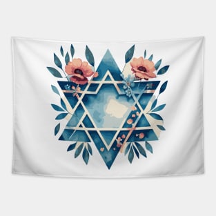 Israeli flag watercolor with flowers Tapestry