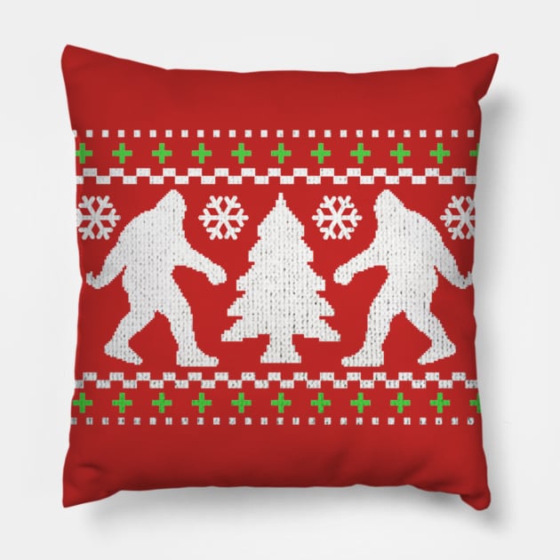 Funny Bigfoot Ugly Christmas Holiday Sweater Pillow by robotface