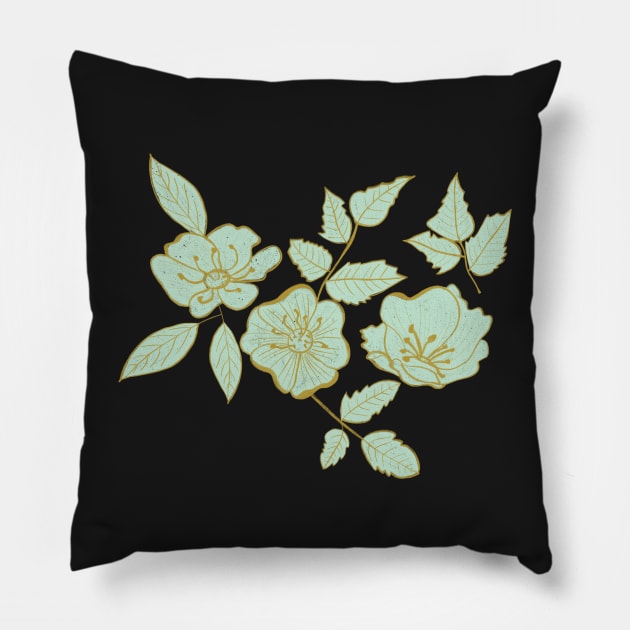 California Wild Rose Mustard and Mint Design Pillow by WalkSimplyArt