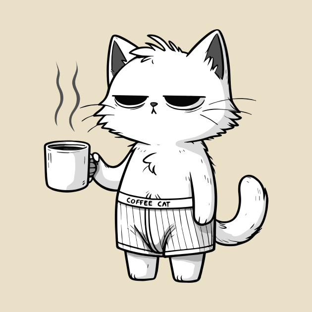 tired cat with coffee by ArtisticBox