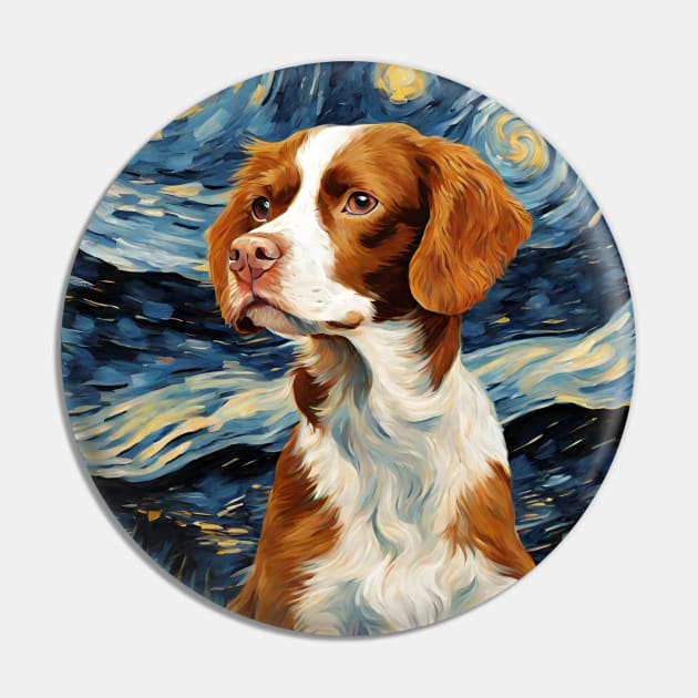 Cute Brittany Spaniel Dog Breed Painting in a Van Gogh Starry Night Art Style Pin by Art-Jiyuu