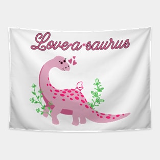 Love-a-saurus, romantic pink brontosaurus design Tapestry