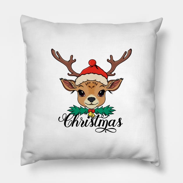 Cute Christmas Deer Pillow by wakaranai.id