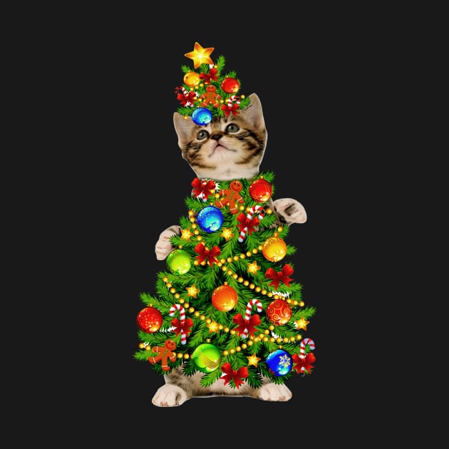 Cat Christmas Tree Light Funny Gift by kimmygoderteart