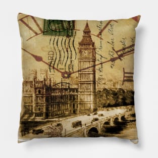 1980s dark academia UK landscape vintage london Thames River Big Ben Pillow