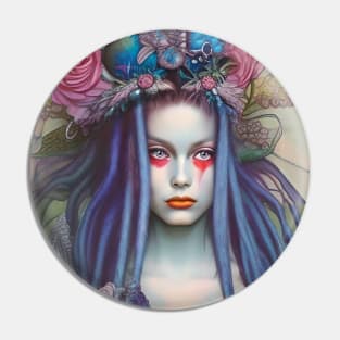 Blue Haired Voodoo Goddess Hippie Girl Pin