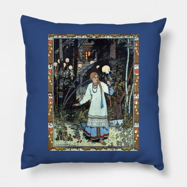 Vasilisa the Beautiful at the Hut of Baba Yaga - Ivan Bilibin Pillow by forgottenbeauty