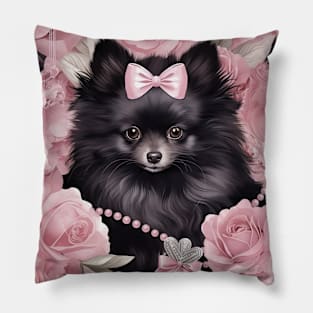 Rosy Black Pom Pillow