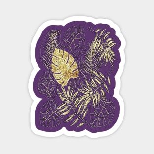 Tropical Leaves with Gold Monstera (Ultra Violet) Magnet