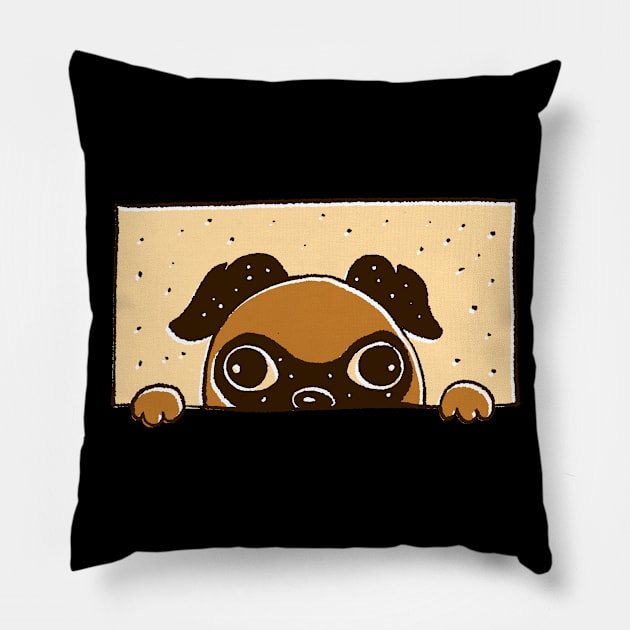 Pug Dog Peeking Pillow by Imaginariux