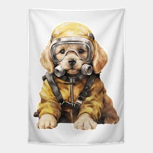 Golden Retriever Dog Wearing Gas Mask Tapestry