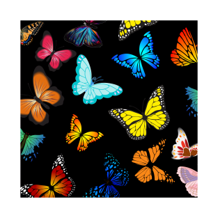 Colorful butterflies dark blue background T-Shirt