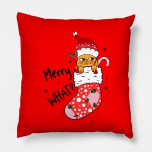 Merry What? Angry Christmas Cat Pillow