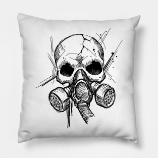 Skull With Gas Mask New School Apocalypse Art Pillow