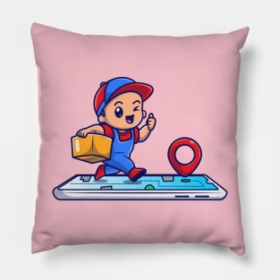 Cute Courier Delivery Online Package Cartoon Pillow