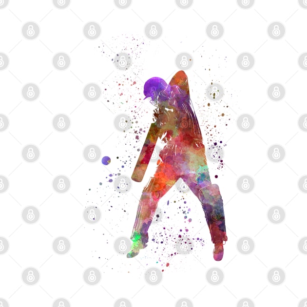 Cricket player batsman silhouette in watercolor by PaulrommerArt