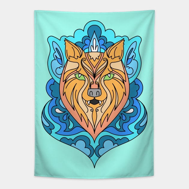 Wolf Mandala Spirit Animal Tapestry by Mey Designs