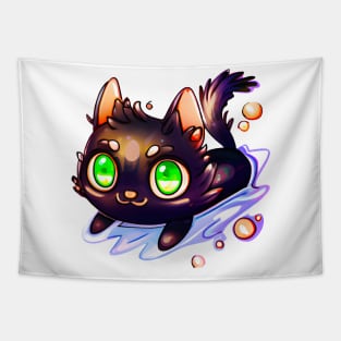 Black cat swimming Tapestry