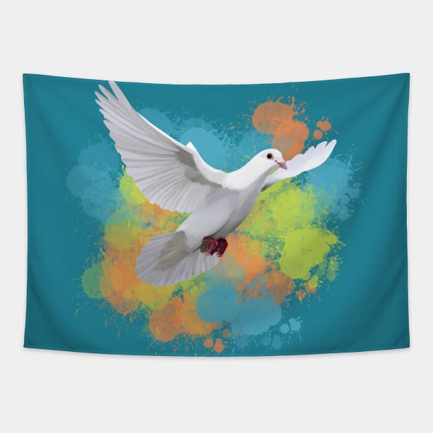 Flying White Dove Colorful Paint Splatter Tapestry by Suneldesigns