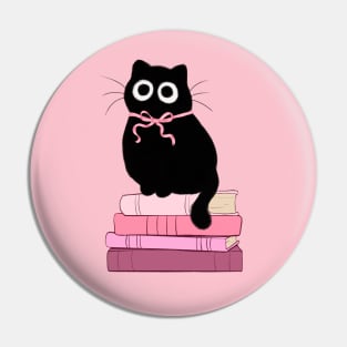 pink coquette cat on stack of books Pin