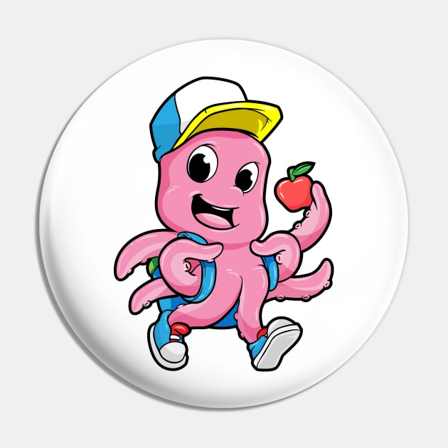 Octopus as student with a backpack and apple Pin by Markus Schnabel